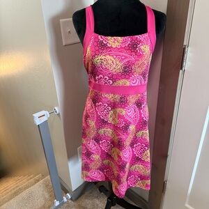 Soybu Athleisure Tennis Yoga Tank Dress Pink Floral Crisscross Strappy Stretch M